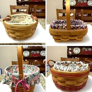 Longaberger Baskets with Floral Liners - Brown and Multicolor